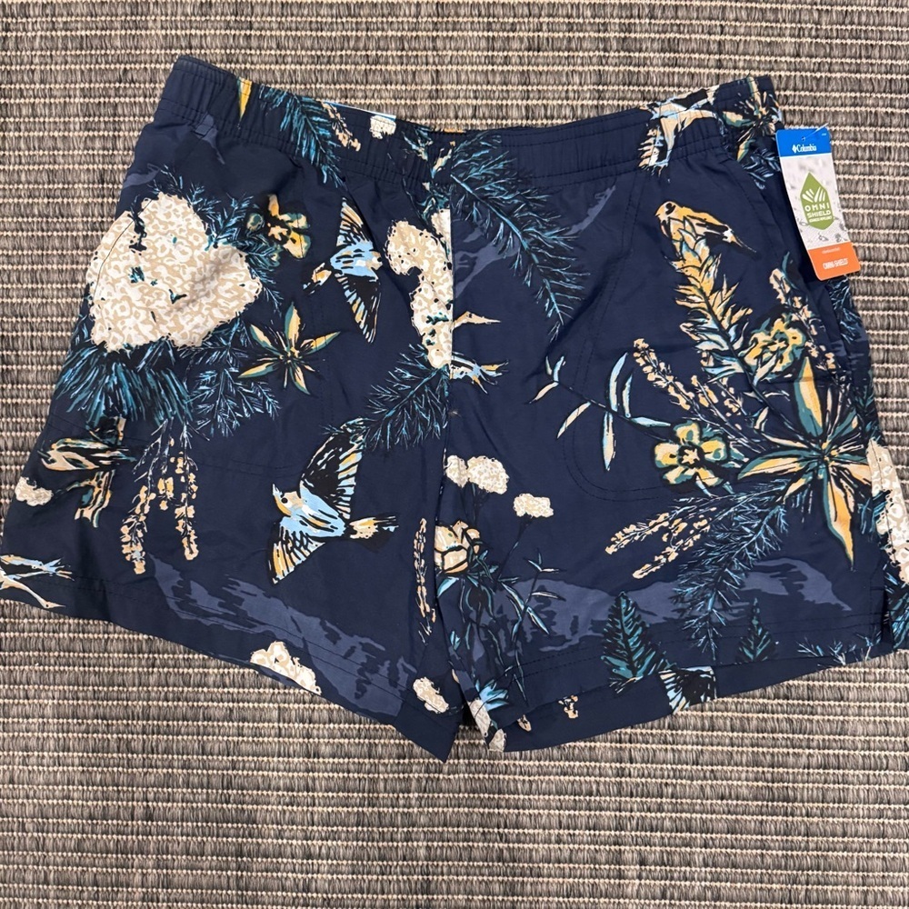 Columbia Navy Tropical Bird & Floral Drawstring Shorts